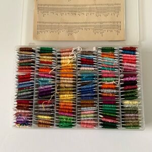 DMC Embroidery Thread Lot in Plastic Box Cross Stitch, Needlepoint Cotton